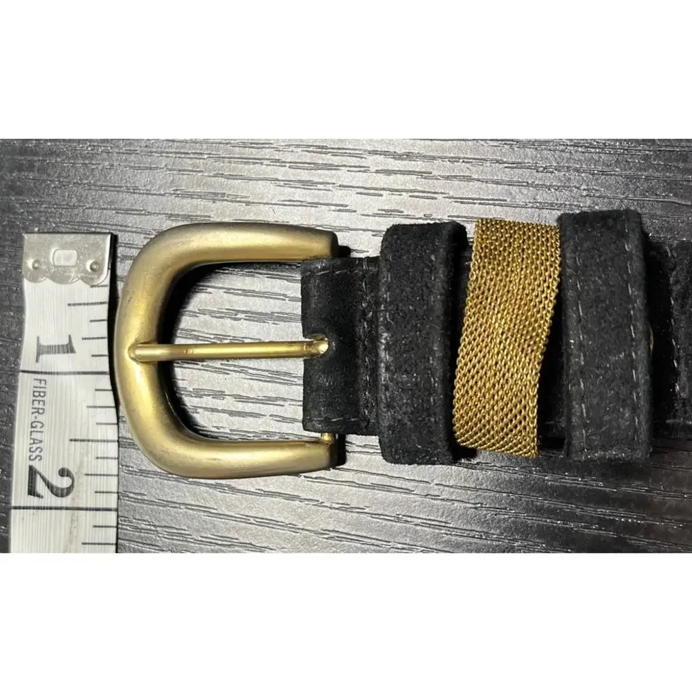 Unique Retro Glam/Mobwife/Y2K Black Suede Belt with Gold Rivets